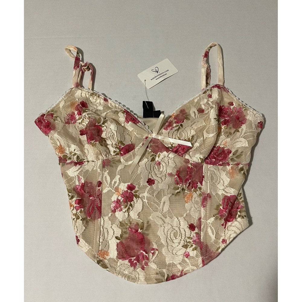 Windsor Corset Top Womens Medium Pink Floral Lace NWT Sweetheart Crop Tank